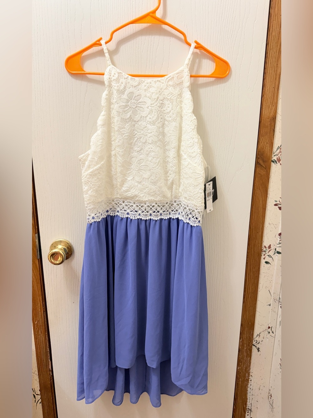 Women’s White Lace and Blue Skirt Dress